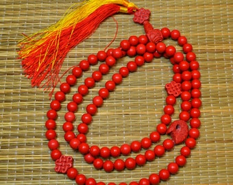 All cinnabar 108 bead Buddhist prayer mala  M253