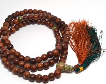 108 mala vintage rosewood beads with unakite accents ML242