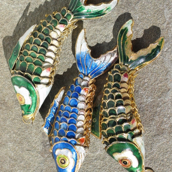 Cloisonne articulated fish pendants -- one left!