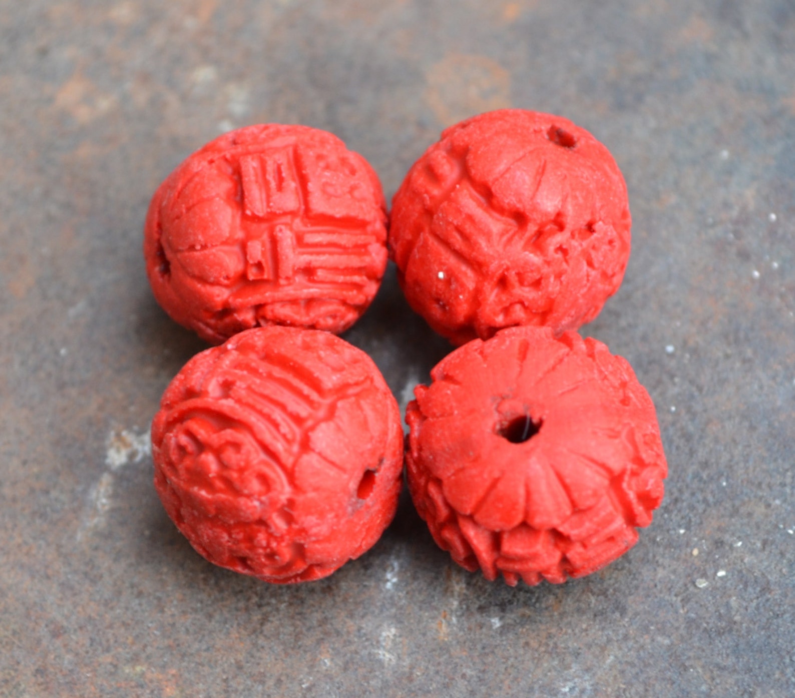 Pair of Cinnabar Good Luck Beads CB104 Etsy