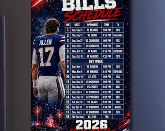 Buffalo Football Josh Allen Magnetic Schedule 2026-2027.  5 x 7.5 inches, High Definition