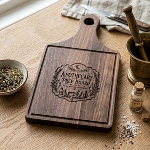 Apotekarens förberedelsebräda i trä, huggblock, häxig köksdekor, Cottagecore örtläkare, presenttröjningsbricka, Wiccan altare, tillbehör för örter