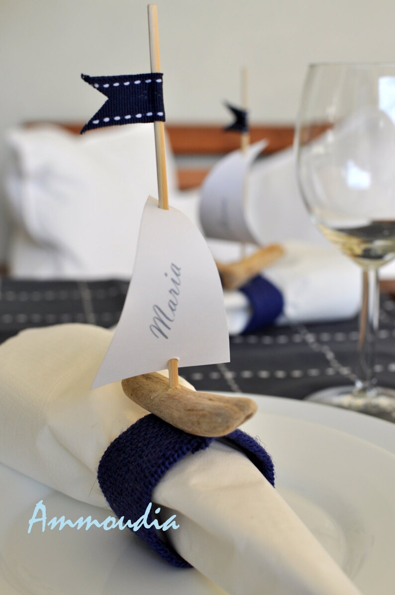 Personalized dark blue burlap napkin holders with driftwood Etsy