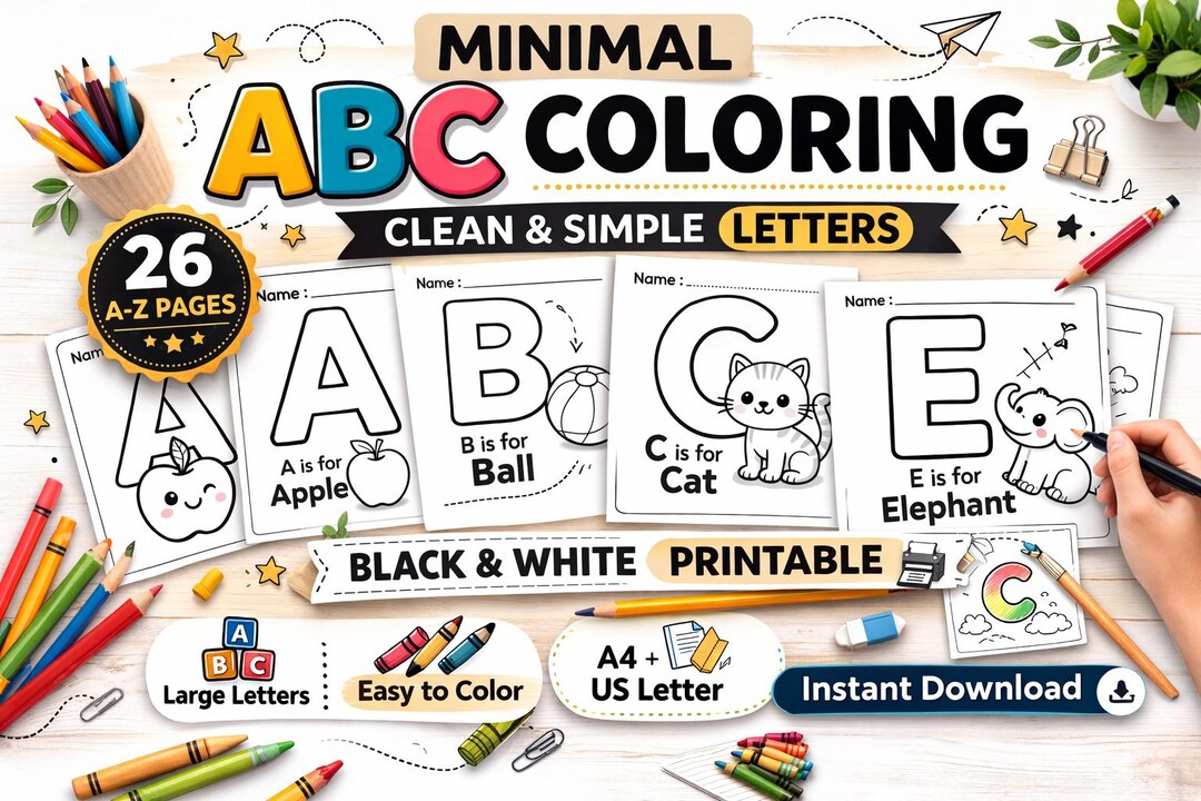 Alphabet Coloring Pages | A-Z ABC Learning Activity (digital Download ...