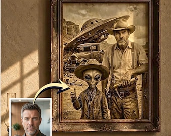 Custom Crashed Alien Portrait | Vintage Sci-Fi Western Wall Decor (Digital Download)