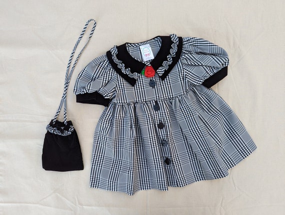 Vintage 90s Girls Toddler Dress - Black and White… - image 1