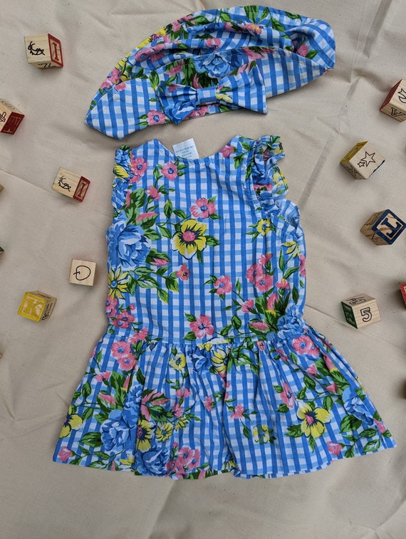 Vintage 90s Cotton Sundress and Matching Hat with… - image 3