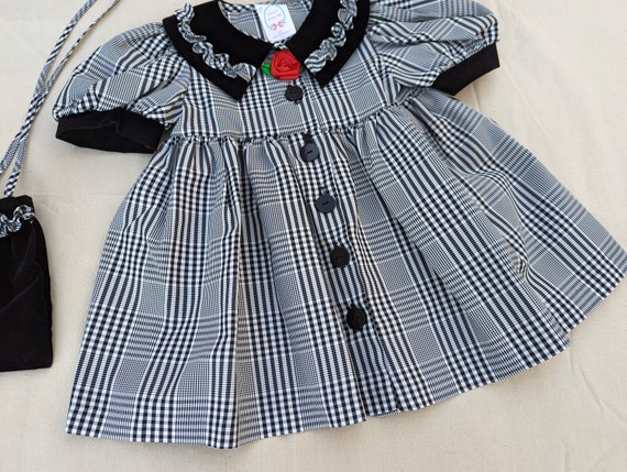 Vintage 90s Girls Toddler Dress - Black and White… - image 3