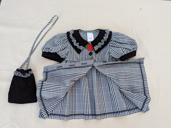 Vintage 90s Girls Toddler Dress - Black and White… - image 6