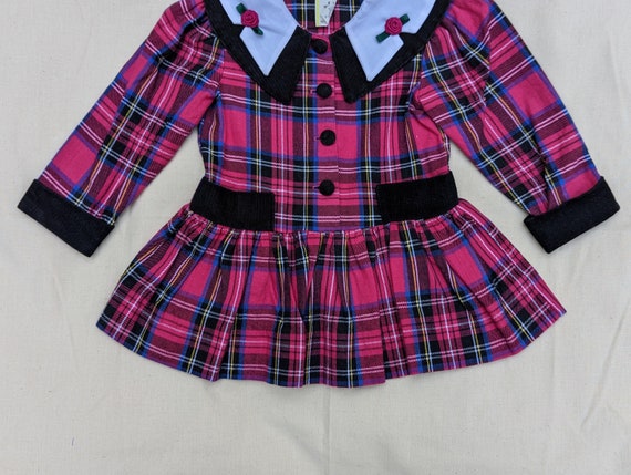 Vintage 90s Baby Dress Hot Pink Black Plaid - Gir… - image 3