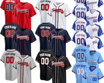 Maglia da baseball personalizzata da uomo/ragazzo degli Atlanta Braves con nome e numero ricamati, regalo perfetto per gli appassionati di baseball.