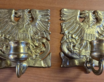 Pair of Bronze Painted Wilton Cast Iron Eagle Candle Holding Wall Sconces