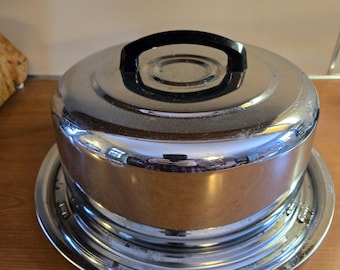 Vintage MCM Stainless 13" Cake Carrier "Kake Toter" EVEREDY Co. 10" Cake, Black Handle