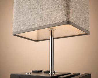 Modern Bedside Table Lamp with USB Ports, Touch Control Nightstand with Phone Holder