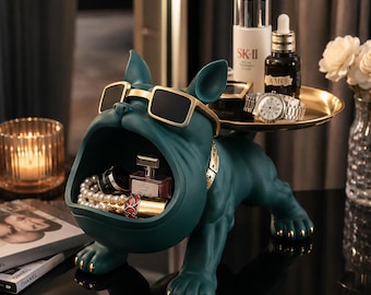 French Bulldog Key Holder | Luxury Dog Statue with Storage Tray Resin Dog