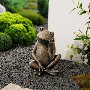 Bronze Frog Garden Statue, Sitting Frog Outdoor Decor, Patio Sculpture