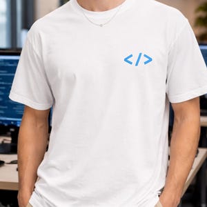 Embroidered Developer T-Shirt - Minimalist Code Tag Symbol Shirt - Programmer Gift - Software Engineer Tech Tee - Embroidered < / > Logo