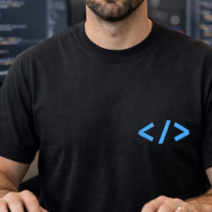 Embroidered Developer T-Shirt - Minimalist Code Tag Symbol Shirt - Programmer Gift - Software Engineer Tech Tee - Embroidered < / > Logo