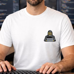Embroidered Hacker Hoodie T-Shirt • Minimalist Coding Shirt for Developers & Cyber Security Enthusiasts • Premium Bella Canvas 3001 Tech Gif