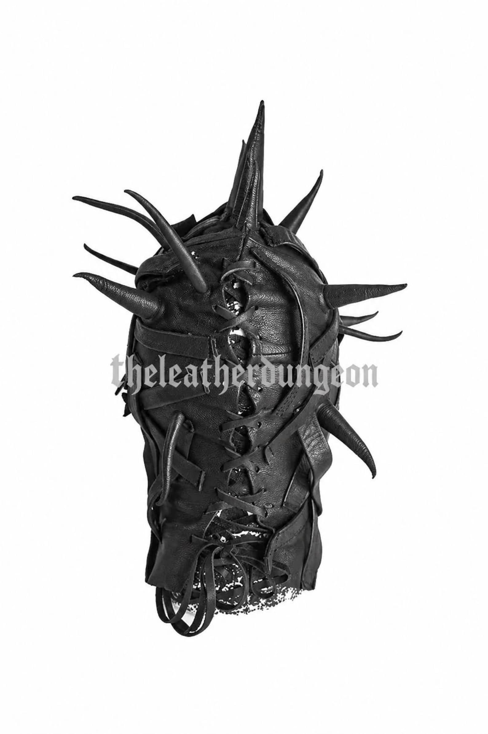 Black Leather Statement Mask – Handmade Studded Gothic Style Hood ...