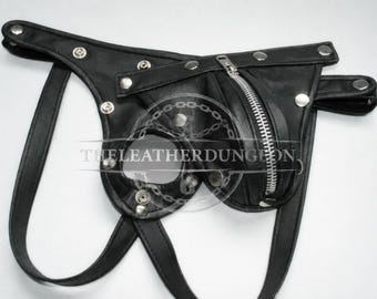 Handgefertigte Herren Leder Beutel Slip Verstellbarer Riemen Gothic Dessous