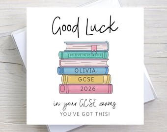 Personalised GCSE Good Luck Card, Exam Card 2026, A-Levels, Motivational Card, Custom Students Name