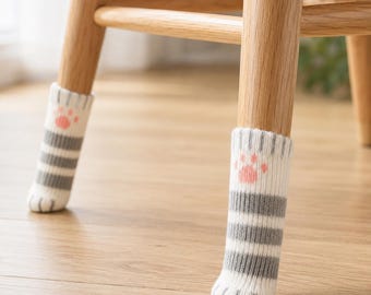 16 stoelbeschermers met kattenpootafdrukken – elastische stoelbeschermers in een set van 4 kleuren, vloerbescherming voor stoel- en krukpoten