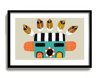 brown pig coffee art PRINT 11x17 artwork gift modern cafe decor
