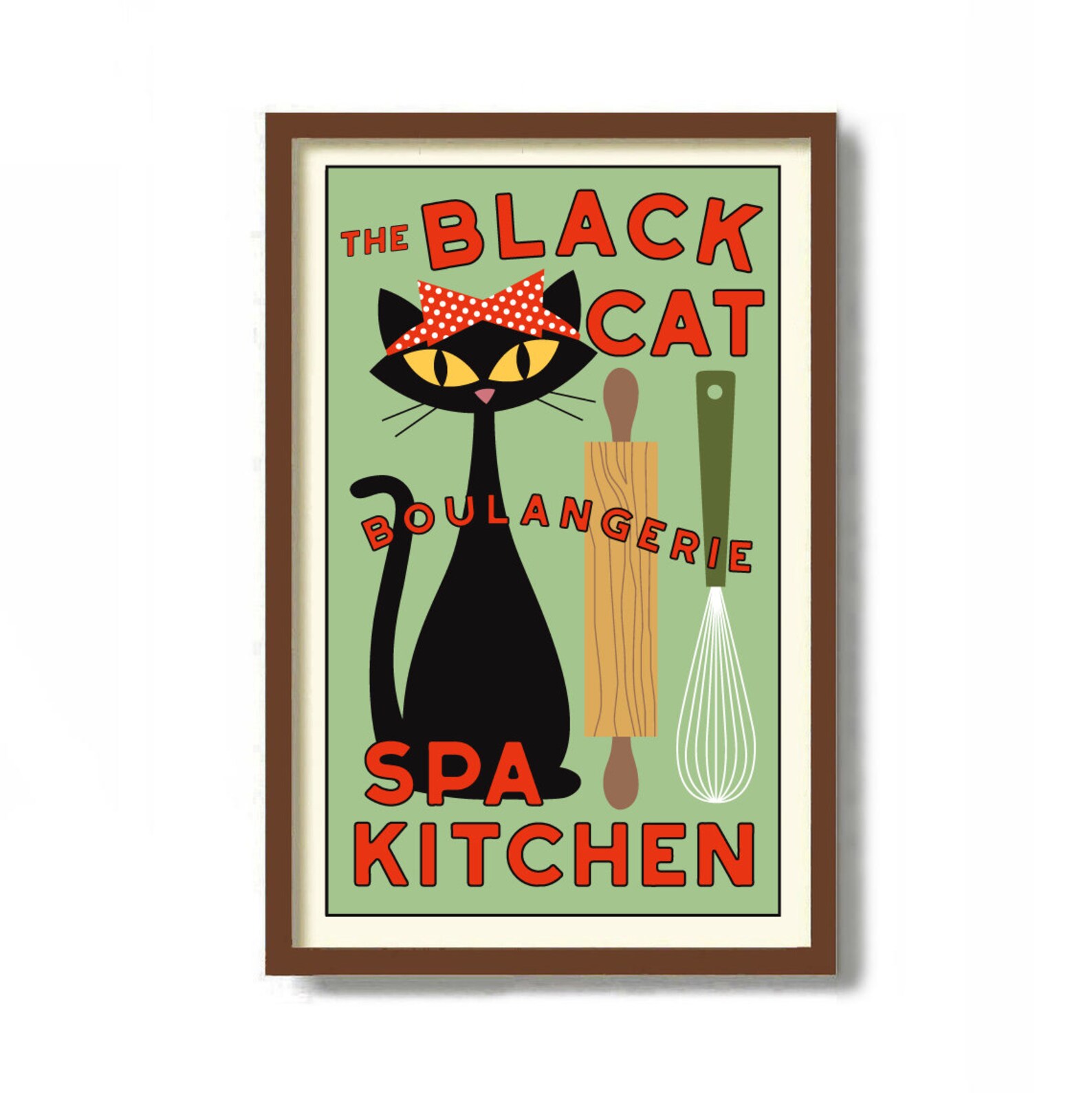 Black Cat Kitchen Art Print Mid Century Modern Wall Art Etsy