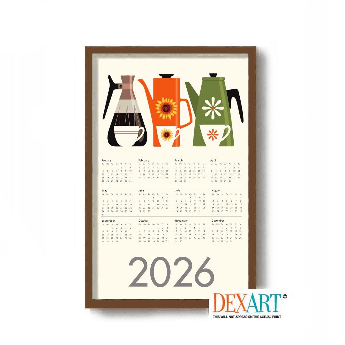 Kitchen Calendar 2026, Coffee Lover Art Print, Day Planner, Mid