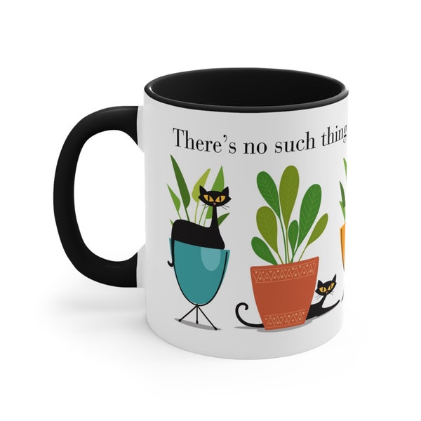 Not Enough Cats and Plants Mug, Coffee Mug, Black Cat Mom Lover Gift, 11oz Cup, Monstera Plant, Colorful Planter, Snake Plant, Gardener Gift
