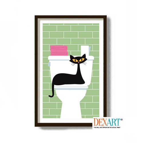 Cat Bathroom Wall Decor, Black Cat Art Print, Laundry Room Decor, Mid Century Modern Wall Art, Laundry Sign, Cat Lover Gift, Atomic Cat