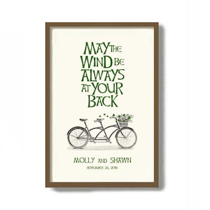 Irish Wedding Gift, Irish Proverb Print, Shamrock Decor, Engagement Gifts, Celtic Wedding Gift, Tandem Bicycle Wall Art, Irish Blessing Sign