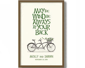 Irish Wedding Gift, Irish Proverb Print, Shamrock Decor, Engagement Gifts, Celtic Wedding Gift, Tandem Bicycle Wall Art, Irish Blessing Sign