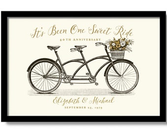 Ruby Wedding Anniversary Gift, Tandem Bicycle Art Print