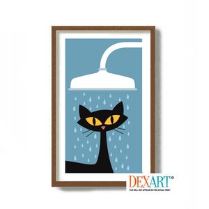 Cat Bathroom Wall Art Print, Wash Your Hands Sign, Black Cat Art, Kids Bathroom, Personal Hygiene, Wash Your Paws, Atomic Cat  Decor