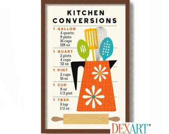 Measurements Chart Conversion Chart for Kitchen Art Print Baking Art Rolling Pin Kitchen Decor Cooking Art Print Measuring Cup Kitchen Help