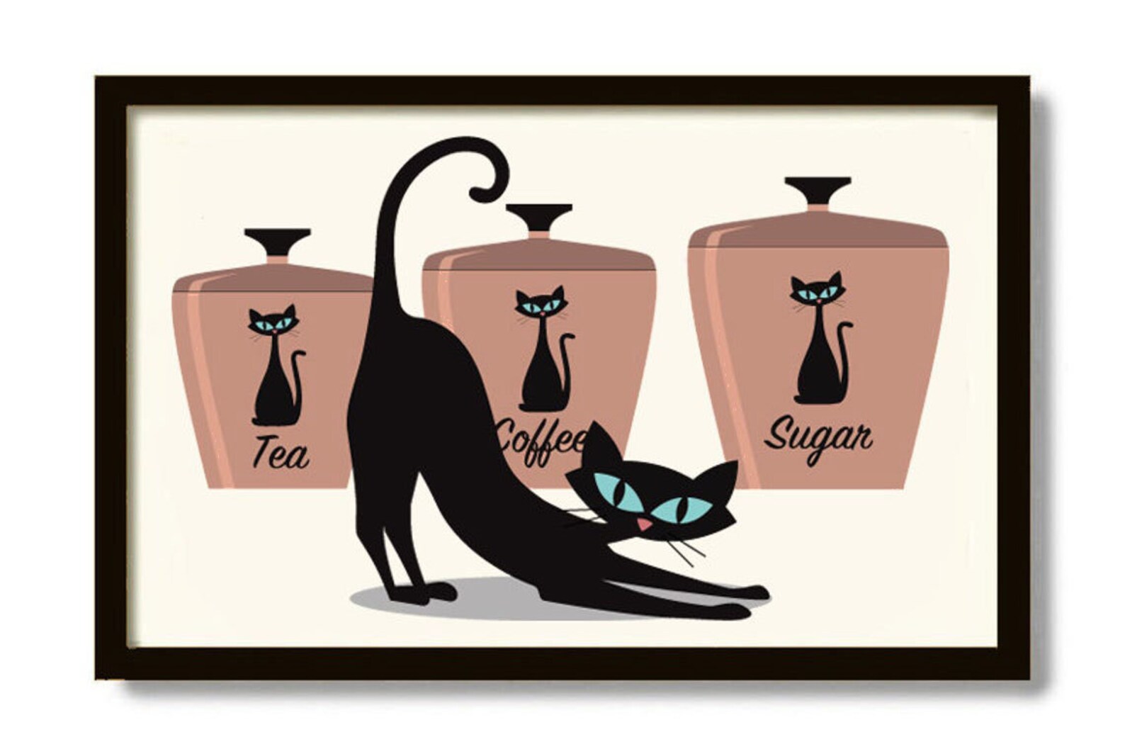 Mid Century Modern Art Black Cat Art Print Kitchen Wall Art Etsy