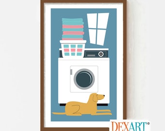 Laundry Room Decor Yellow Lab, Bathroom Dog Art Print, Laundry Sign, Labrador Retriever Dog, Bath Towels, Yellow Dog Wall Art Laundry Hamper