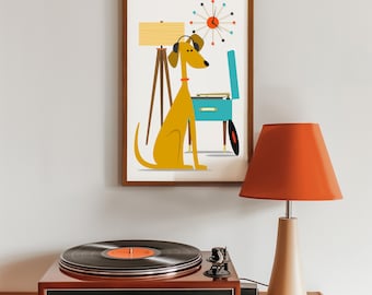 Mid Century Modern Dog Art Print, Atomic Dog Lover Gift, Retro