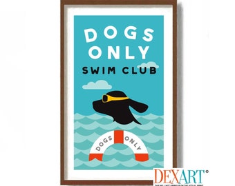 Black Lab Gifts, Swimmer Gift, Dog Beach Wall Art Print, Nautical Decor, Dog Lover, Labrador Retriever, Coastal Decor Poster, Life Guard