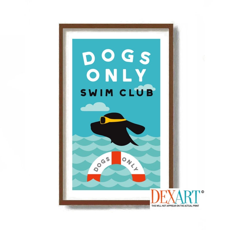 Swimmer Gift, Dog Beach Wall Art Print, Nautical Decor, Dog Lover, Black Labrador Retriever, Coastal Decor Poster, Life Guard Dog Rescue image 1
