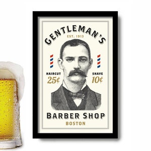 Barber Shop Decor, Mens Bathroom Art Print for Boyfriend, Mens Gift Idea Boston Wall Art for Mens Bedroom Barber Pole Shaving Gift