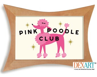 Pink Poodle Club Art Print for Home, Womans Bedroom Decor, Atomic Dog Lover Gift, 50s Mid Century Modern Wall Art, Toy Poodle, Funny Dog Art
