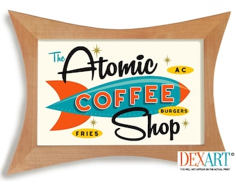 Atomic Kitchen Wall Art Print, Mid Century Modern Coffee Sign, Retro Kitchen Decor, Coffee Art, Palm Springs, Starburst Pattern