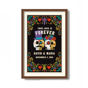 Day of the Dead Wedding Gift, Halloween Wedding Gift for Couples, Sugar Skull Skulls Decor Personalized Mexican Folk Art, Dia de los Muertos