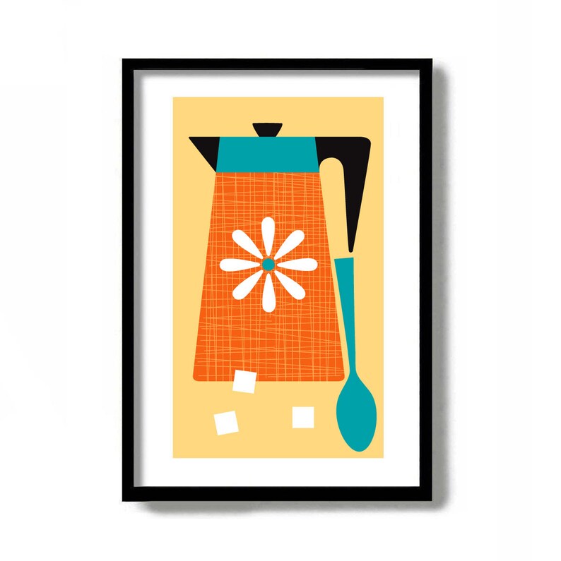 Mid Century Modern Art Set of 2 prints Kitchen Art Coffee Etsy