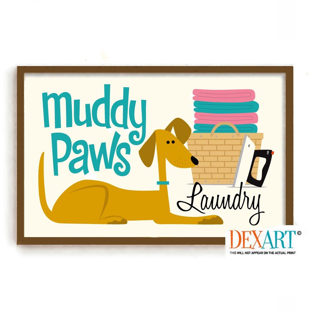 Mid Century Modern Laundry Room Decor Dog Wall Art Print, Yellow Lab ...