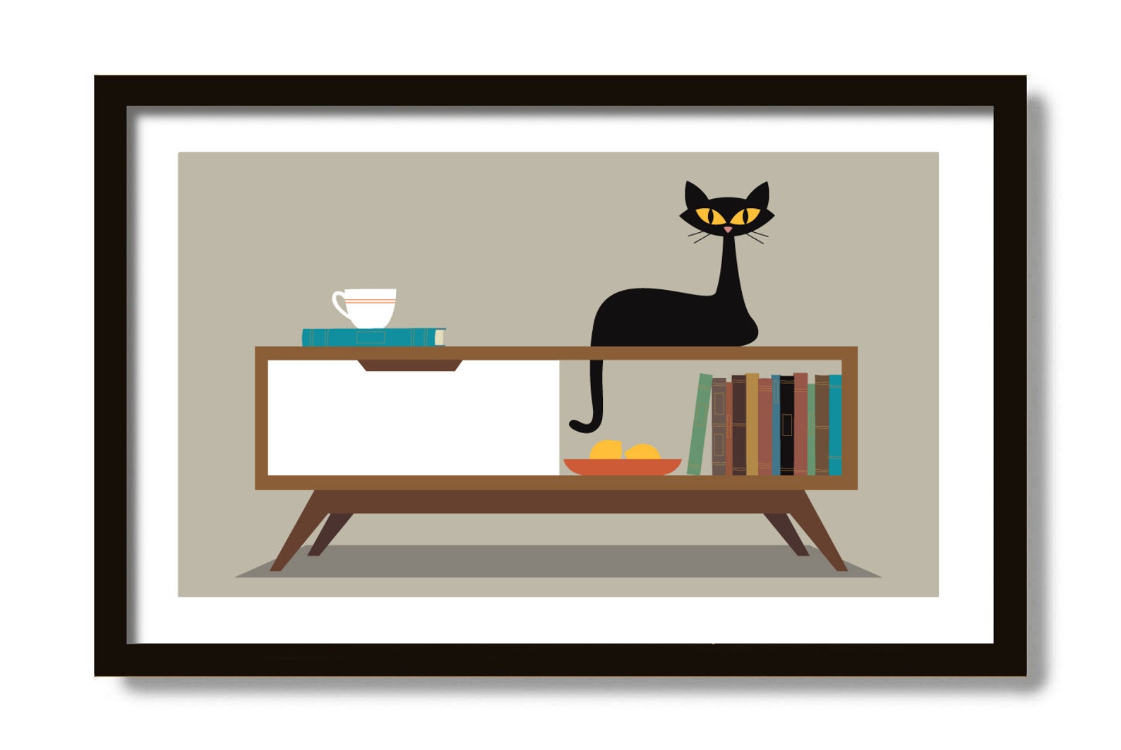 Mid Century Modern Coffee Table Cat Lover Gift Black Cat Art Etsy