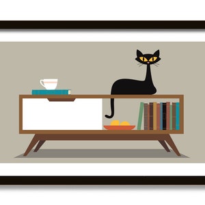 Mid Century Modern Coffee Table, Cat Lover Gift, Black Cat Art Print, Coffee Table Books, Cat Gift Idea, Veterinarian Gift, Cat Poster image 2